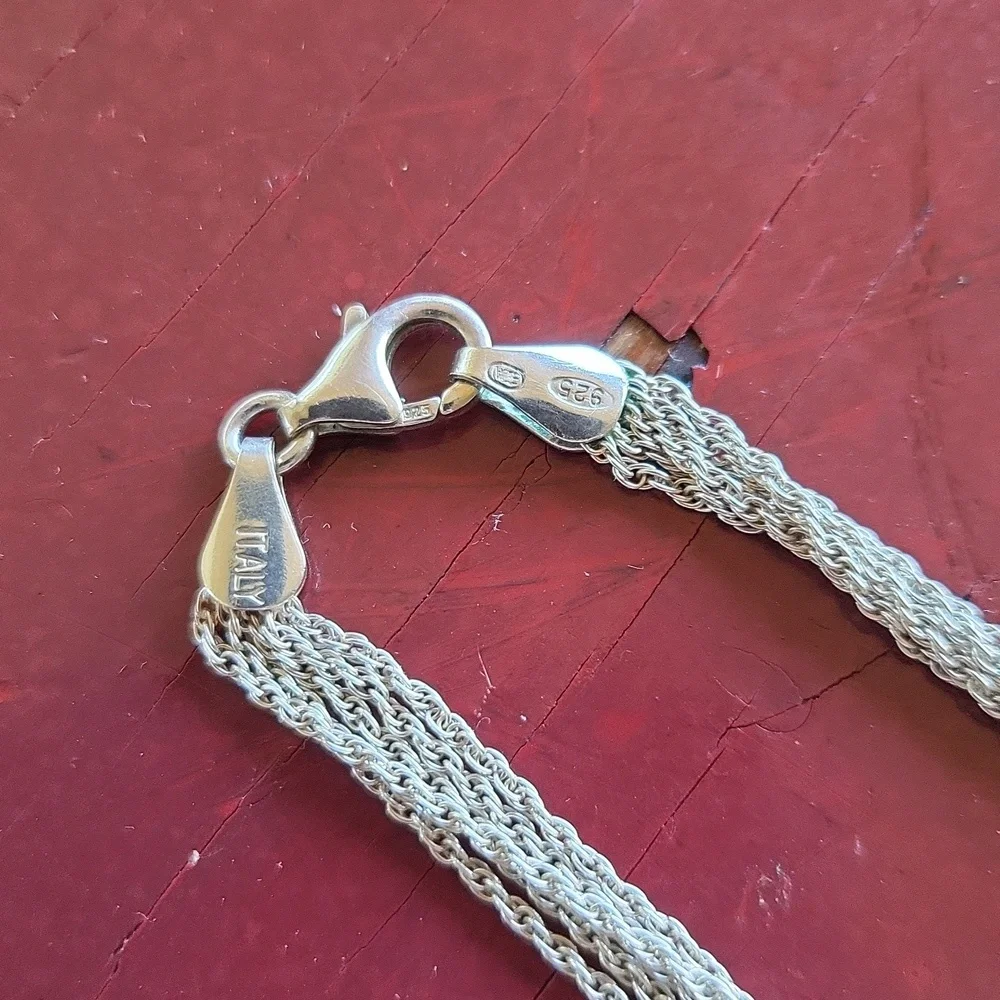 925 Sterling Silver & Diamond Multi Strand Rondelle Bridal Necklace - Picture 3 of 4